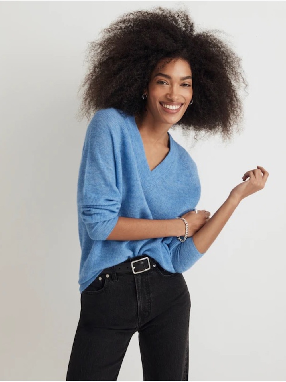 Madewell Rib Alpaca Blend Oversized V Neck Sweater | Blue | XS